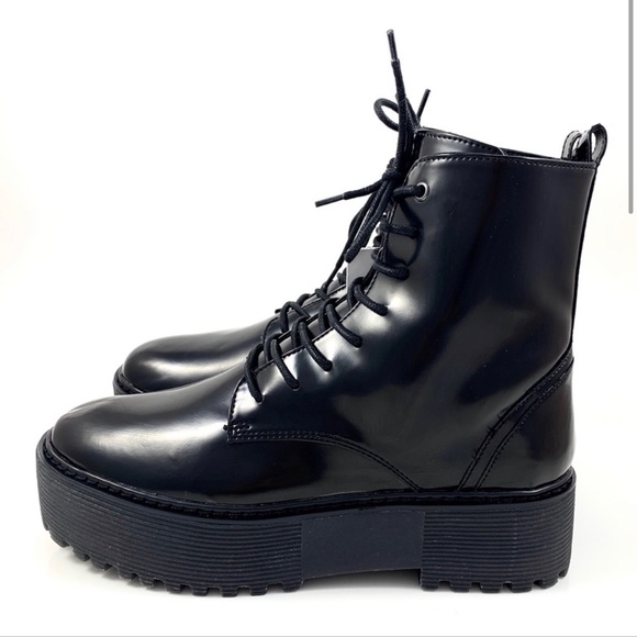 NWOT Bershka European Release ASOS Black Platform Combat lace up ankle boot - Picture 1 of 13